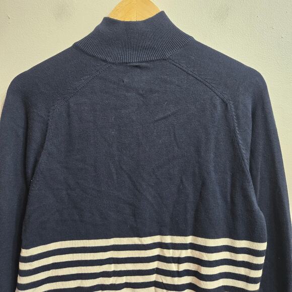 Maide by Bonobos Mens Prep Nautical Fisherman Navy Striped Quarter Zip Sweater M - Picture 7 of 10